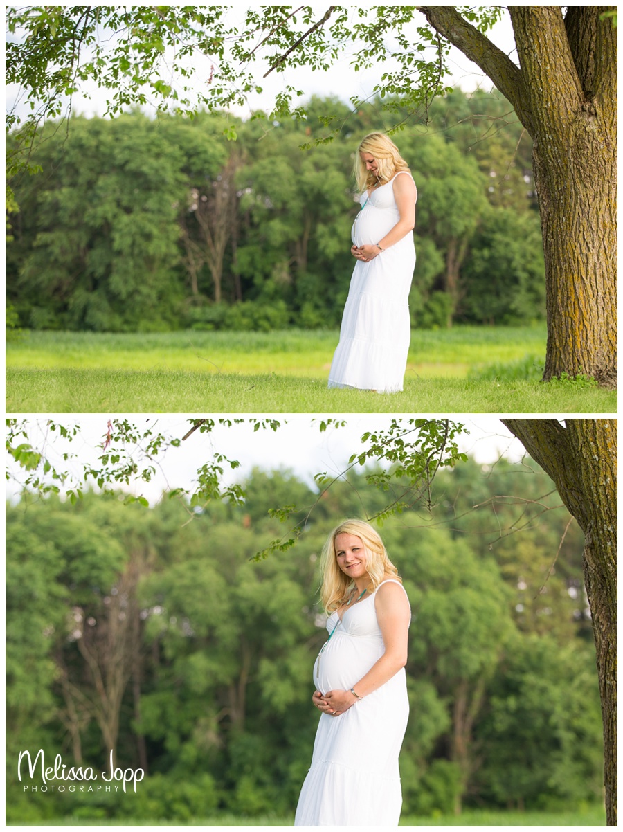 maternity pictures with long whtie dress  pictures with waconia mn maternity photographer