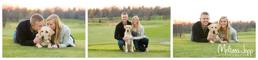 golf course engagement pictures with dog mn